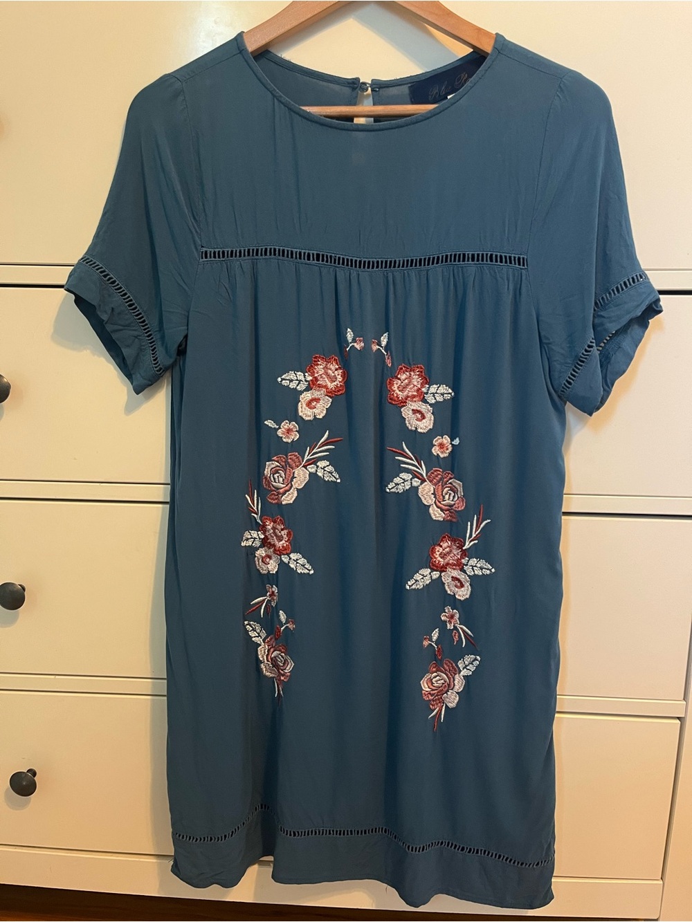 Blue Rain Floral Embroidered Dress